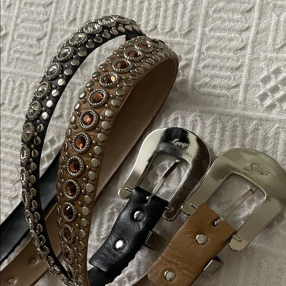 2 Kippys Leather Swarovski Cowgirl Black Brown Crystal Studded Belts 30 small